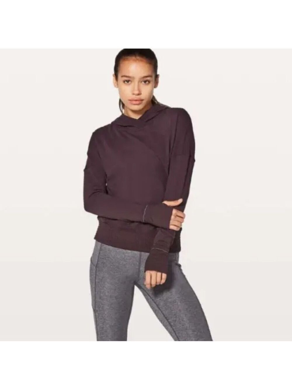 Lululemon Lead The Pack Pullover Rulu Hoodie Black Cherry Womens Sz 6 Thumbholes